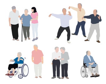 Flat Vector People Pack [Asian Elderly] - Clipart AI EPS PNG Human Person Seniors Old Folks Man Woman Illustration Cutout Visualization