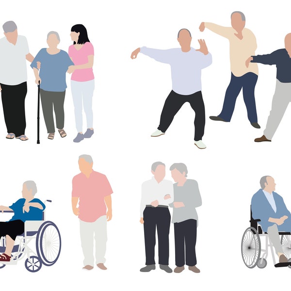 Flat Vector People Pack [Asian Elderly] - Clipart AI EPS PNG Human Person Seniors Old Folks Man Woman Illustration Cutout Visualization