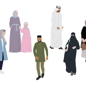 Flat Vector People Pack [Arab Ethnic Wear] - Clipart AI EPS PNG Family Human Person Man Woman Child Illustration Cutout Visualization