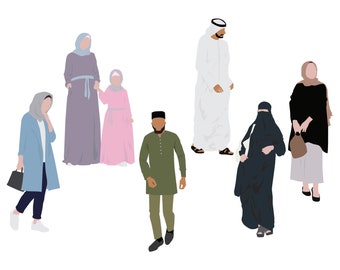 Flat Vector People Pack [Arab Ethnic Wear] - Clipart AI EPS PNG Family Human Person Man Woman Child Illustration Cutout Visualization