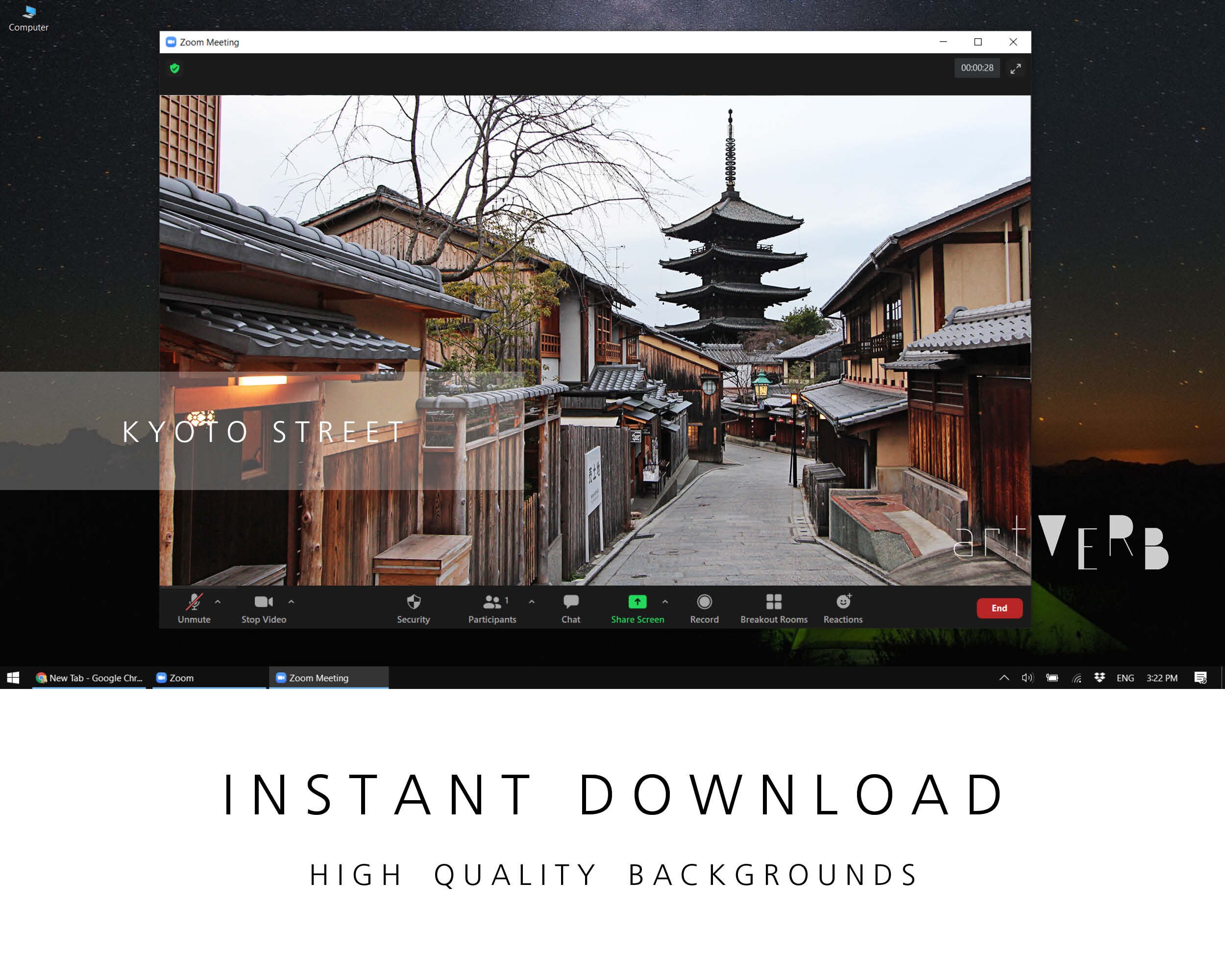 Japanese Art Paintings in Zoom Virtual Backgrounds/1 Set of 3 Virtual
