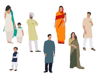 Flat Vector People Pack [Indian Ethnic Wear] - Clipart AI EPS PNG Human Family Person Man Woman Children Illustration Cutout