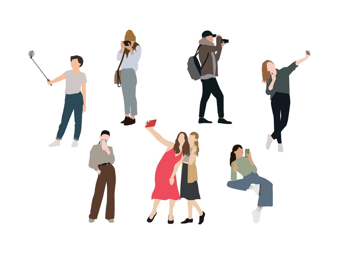 Flat Vector People Pack [selfie Wefie Camera Photographer] - Clipart AI ...