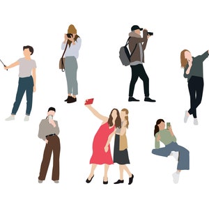 May include: A group of people taking photos with their phones and cameras. Some are taking selfies, while others are taking pictures of each other. They are all dressed in casual clothing and seem to be enjoying themselves.