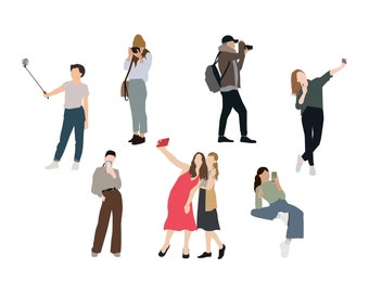 Flat Vector People Pack [Selfie Wefie Camera Photographer] - Clipart AI EPS PNG Human Person Man Woman Illustration Cutout Visualization