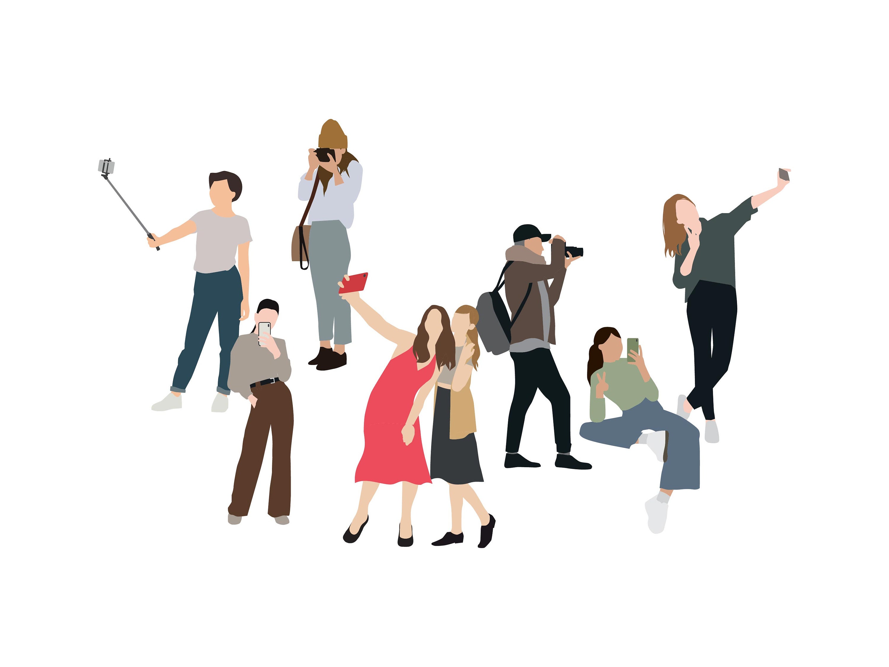 Flat Vector People Pack [selfie Wefie Camera Photographer] - Clipart AI ...