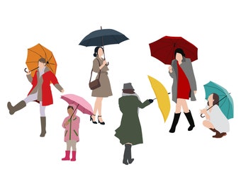 Flat Vector People Pack [Rain, Umbrella] - Clipart AI EPS PNG Human Person Woman Raincoat Illustration Cutout Visualization