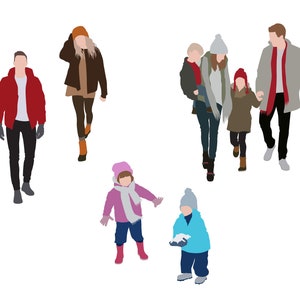 Paquete de personas vectoriales planos [Familia de invierno] - Clipart AI EPS PNG Navidad persona humana hombre mujer niño ilustración descripción