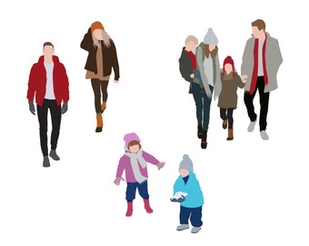 Flat Vector People Pack [Winter Family] - Clipart AI EPS PNG Christmas Human Person Man Woman Child Kid Illustration Cutout Visualization