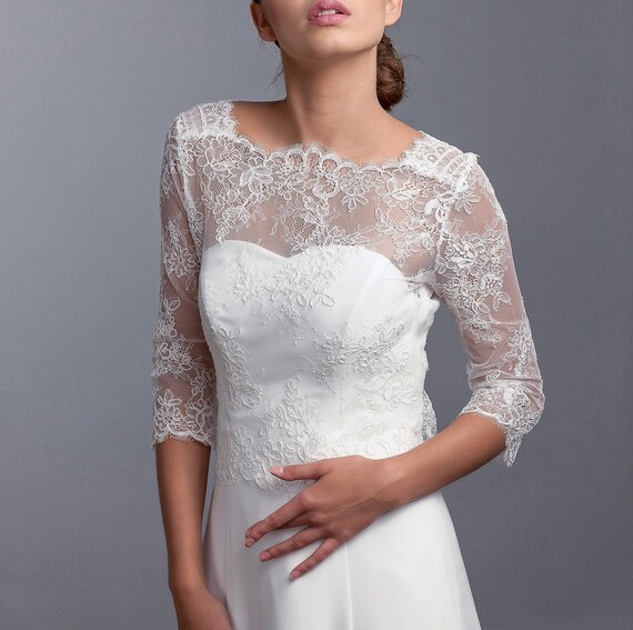 Long Sleeve Lace Jacket Bridal Cover Up Bridal Lace Top Etsy