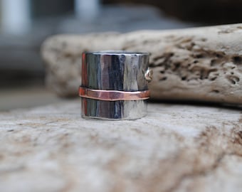 Hand Forged Stainless Steel Ring with Copper Detail