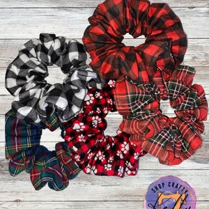 Oversized Plaid Scrunchie | Holiday Scrunchies | Flannel Fabric and Plaid Fabric Scrunchie Set | Oversized Scrunchie | Soft Scrunchie