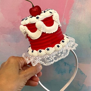 Fourth of July headband, small fake cake, cake hat