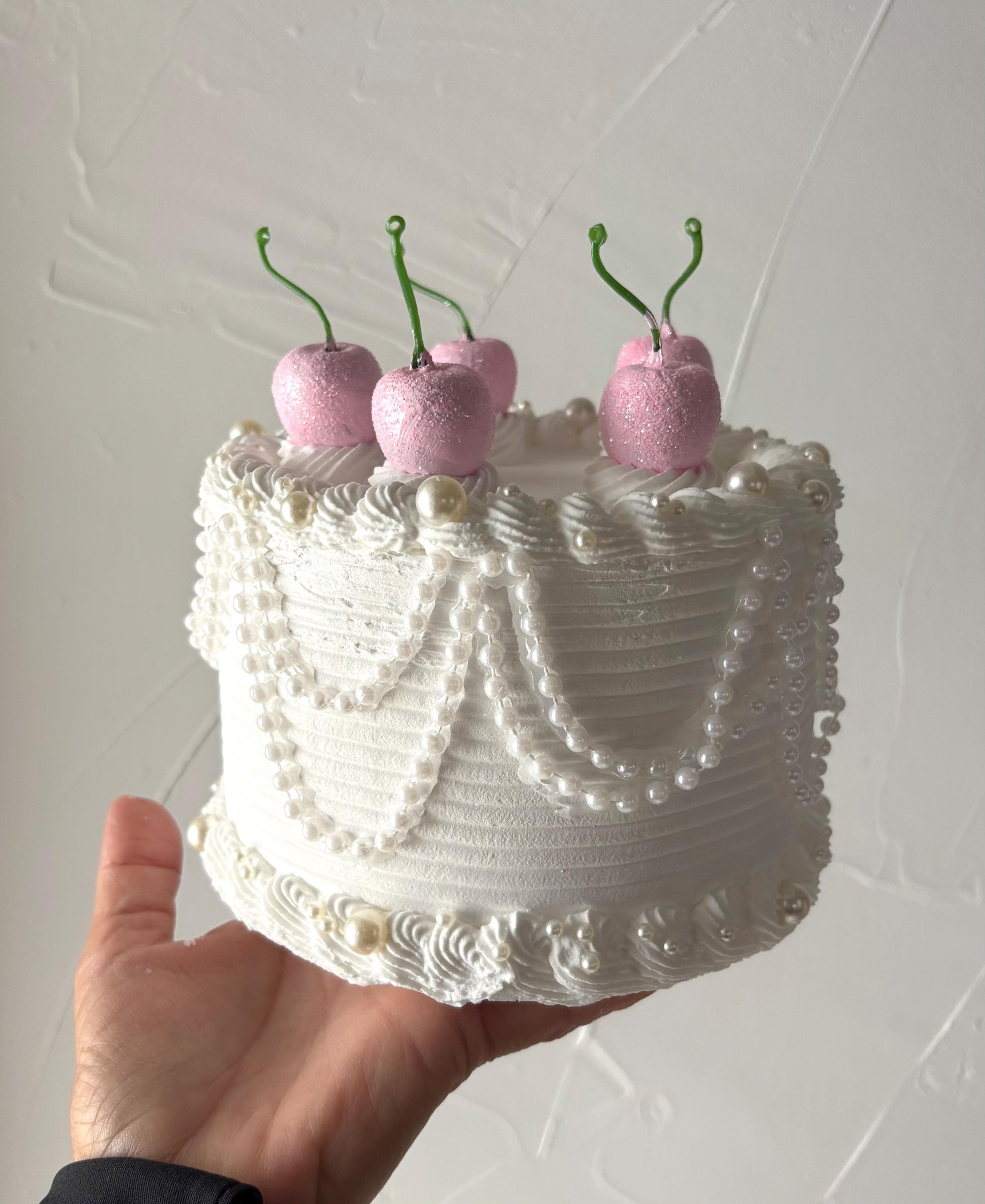 Faux White Cake, 6 Inch Cherry Display Cake With Pearls - Etsy