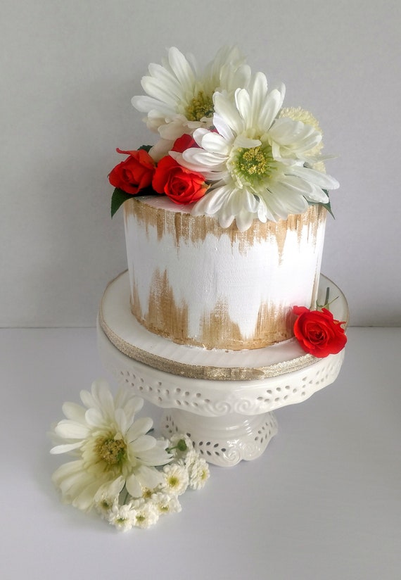 Fake cake for display or photographers photo prop white and gold styrofoam 6 dummy cake pink