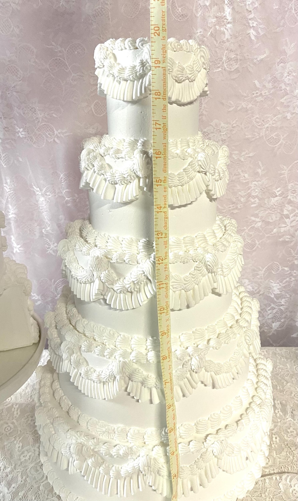 Fake White Wedding Cake, 5 Tiered Wedding Cake, Vintage Style Piping ...