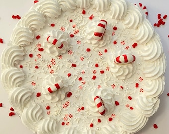 Fake peppermint pie, 9 inch lightweight pie. Christmas decorations, fake peppermint candy