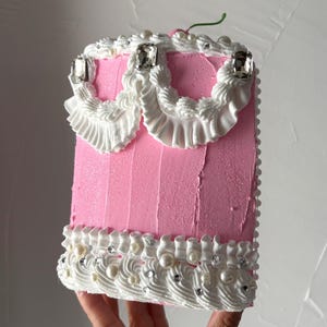 Large pink fake cake slice, rhinestones cake, cherry cake, pearls, glitter, 7 inches tall