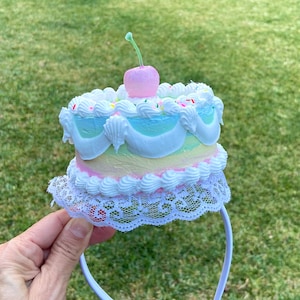Fake Cake headband , rainbow cake, party hat, 4 inch fake cake hat