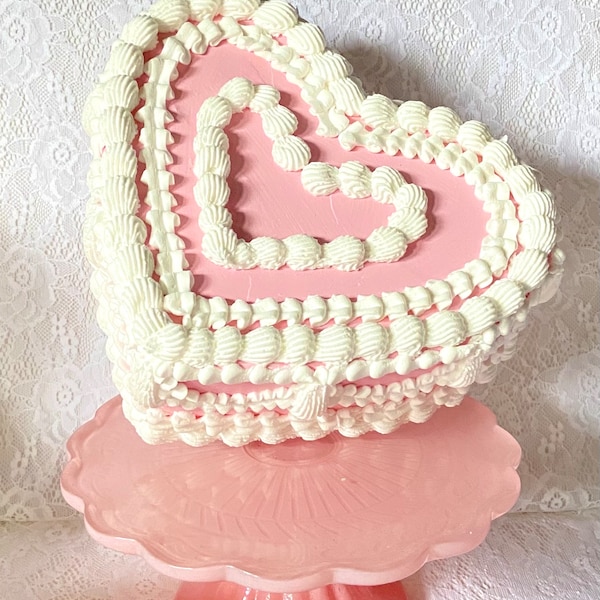 Pink fake heart cake, pink and white faux cake, 9 inch cake