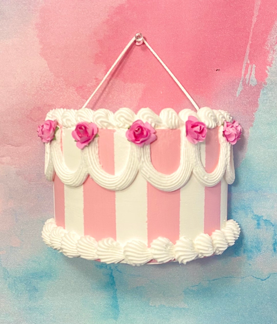 Pink Fake Cake, Bakery Wall Decorations, Pink and White Kitchen Wall