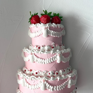 3 tiered fake cake, 8 inch wall decorations, wall hanging, fake pink cake, half cake