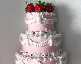 3 tiered fake cake, 8 inch wall decorations, wall hanging, fake pink cake, half cake