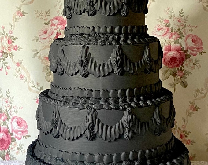 5 Tiered Fake Cake, Black Fake Cake, Wedding Faux Cake, Vintage Style ...