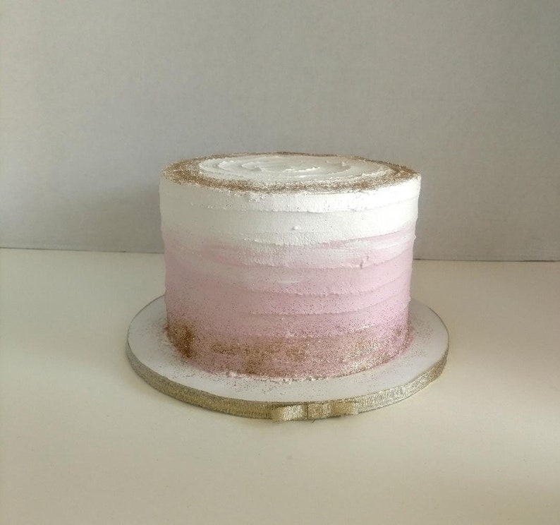 Fake cake for display or photographers photo prop white and gold styrofoam 6 dummy cake pink