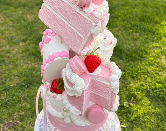 Hanging fake cake, cake sculpture,  cake chandelier, pink cakes, fake cake