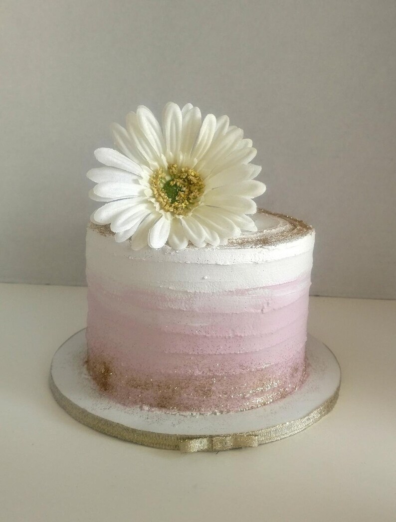 Fake cake for display or photographers photo prop white and gold styrofoam 6 dummy cake pink