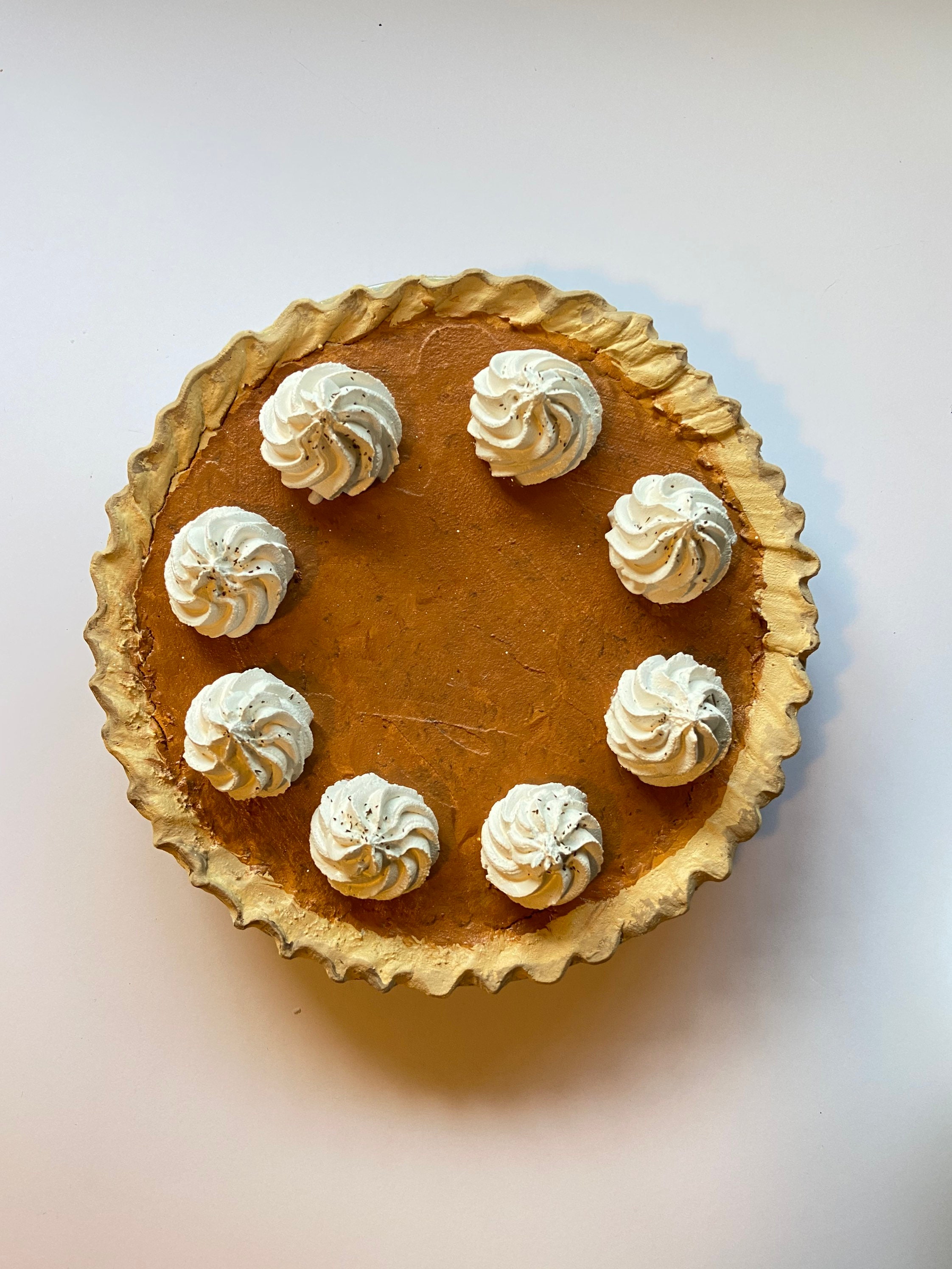 Fake pumpkin pie, lightweight 9 inch faux pie, fake whipped cream