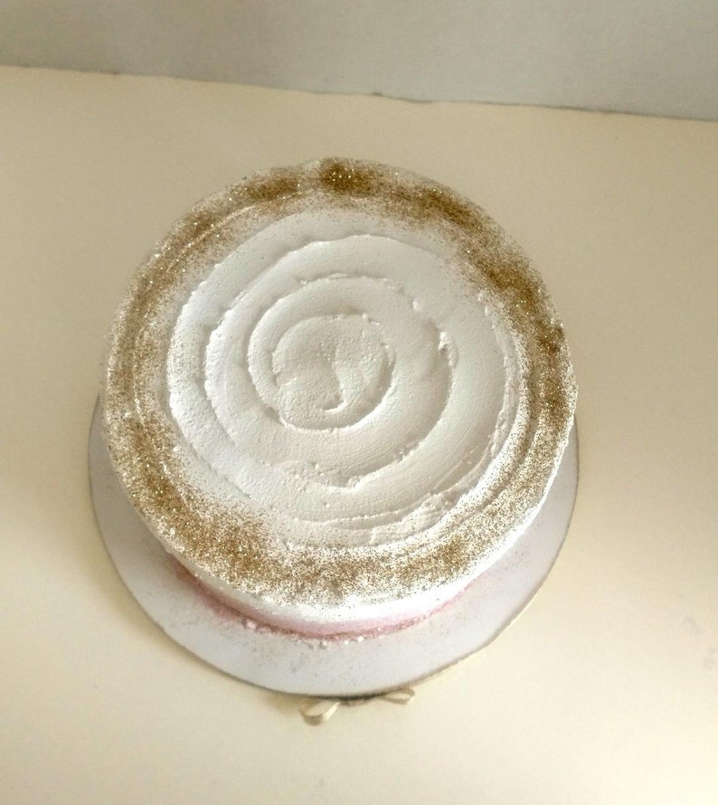 Fake cake for display or photographers photo prop white and gold styrofoam 6 dummy cake pink
