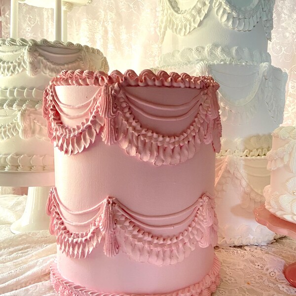 Pastel falso rosa, pastel falso de 8 pulgadas, pastel estilo vintage, 10 pulgadas de alto