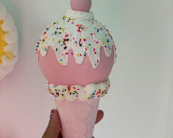 Pink ice cream, fake ice cream, wall decorations, hanging ice cream cone