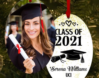 Personalized Graduation Gift 2023 2024 Xmas Ornaments, Custom Photo Name Year Graduated & School Acronym - High School, College, University