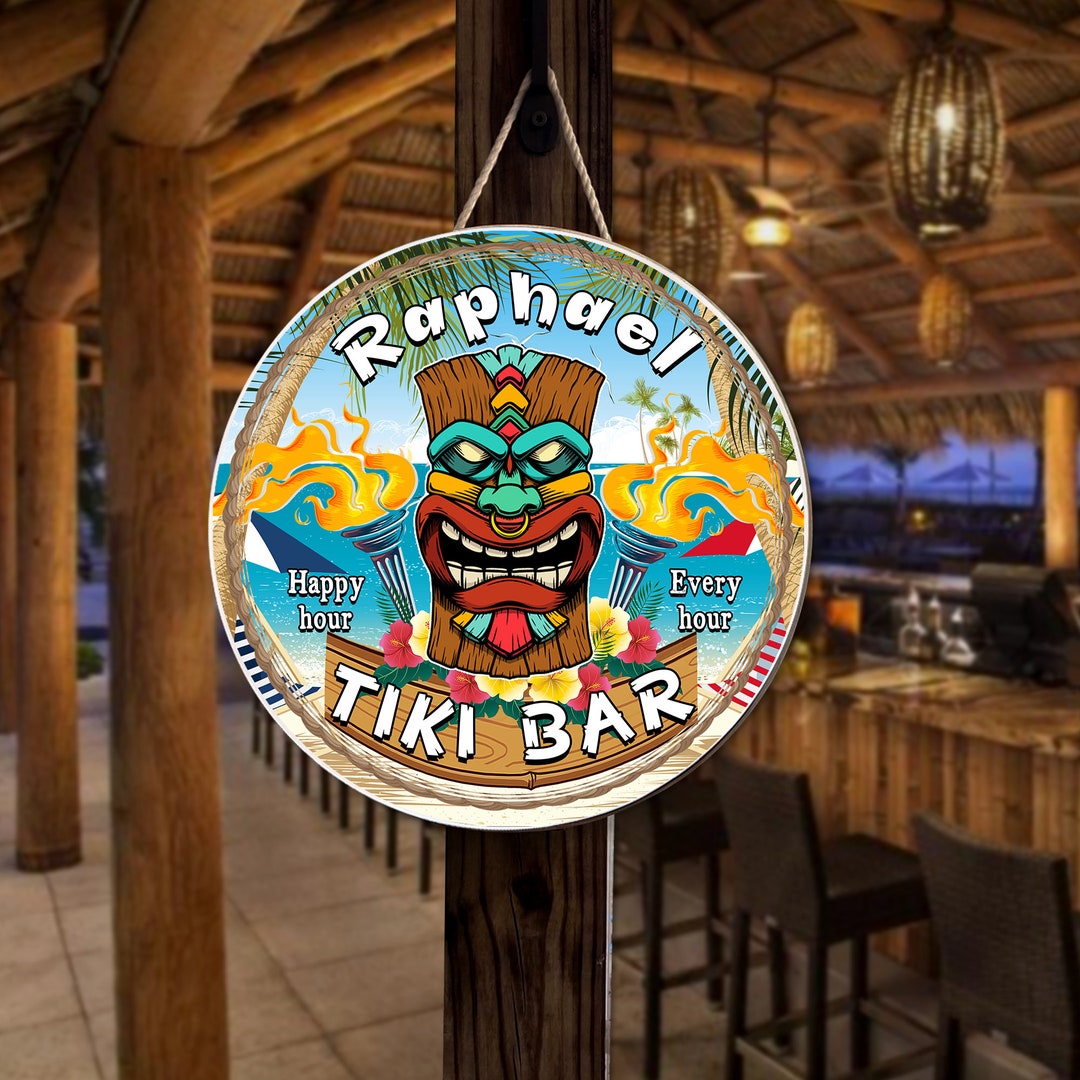 Personalized Tiki Bar Wood Sign for Poolside Paradise, Hawaiian Room