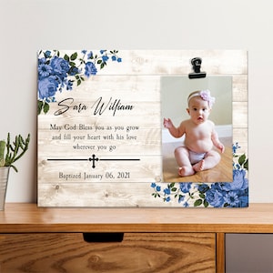 Personalized Baptism Picture Frame - May God Bless You As You Grow & Happy, Baptism Keepsake Wooden Picture Frame from Godparents for Baby