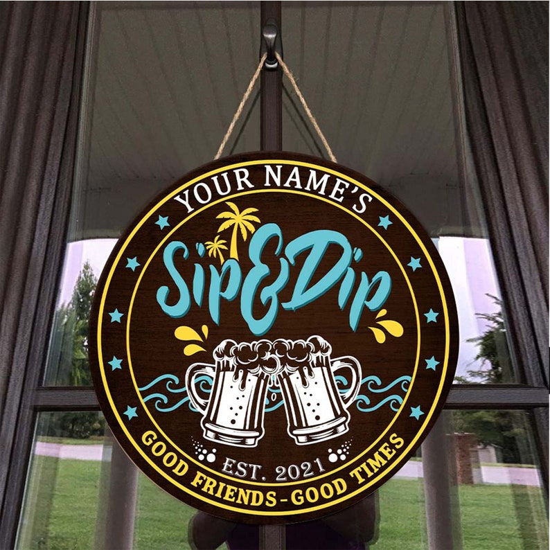 Personalized Bar Wood Sign Funny Swimming Pool Bar Sip&Dip Etsy