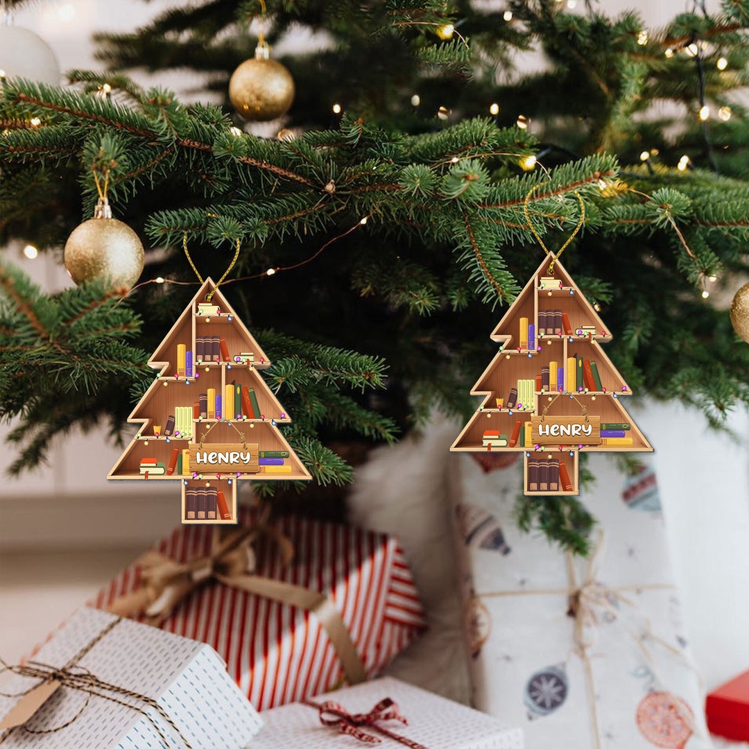 Personalized Christmas Ornament for Book Lovers, Bookshelf Ornament ...