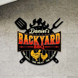 Personalized Barbeque Wall Decor - BBQ Printed Durable Metal Sign Decor for Steak House, Patio,  Backyard, Outdoor Kitchen & Restaurant