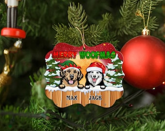 NekoPrint Customized Dog Christmas Ornament Decor for Pine Trees - Merry Woofmas, Custom Name & Breed Multi-Layer Cut Wooden Xmas Sign