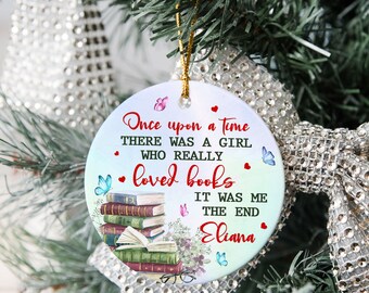Personalized Book Lovers Ornament for Women, Girl Love Books Ornament, Reading Book Christmas Ornament, Custom Name Reader, Book Lover Gifts