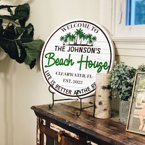 Customized Beach House Sign - Custom Name Life Is Better Around The Beach, Vintage Wood Signs Decor Living Room, Kitchen, Club, Dining Room