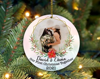 Personalized Photo Married Ornament 2023, Our First Christmas Together, Engagement Gift for Newlyweds, 1st Christmas Married, Couple Gifts