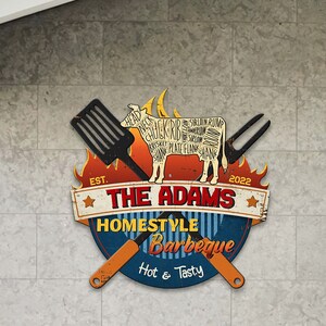 Personalized Family Grill BBQ Metal Sign - Grill and Barbeque Durable Metal Sign for Home & Restaurant Decor Indoor/Outdoor with Custom Name