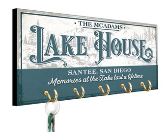 Personalized Lake House Key Holder, Lake Day Wooden Art, Personal Family Key Holder, Lake House Key Rack, Welcome Our Lake House