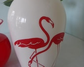 Anchor Hocking Red Flamingo Vase Vintage Fire King Vitrock Mid Century