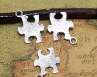 SC7103 4 Heart Puzzle Piece Charms Antique Silver Tone With Attached Jump Ring