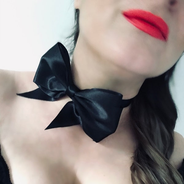 Black Satin Bow Choker